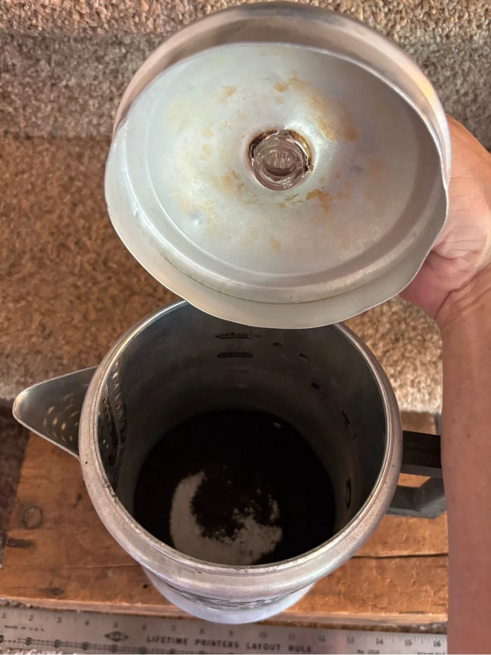 Silver Coffee Percolator with 'Life Begins After Coffee' Script